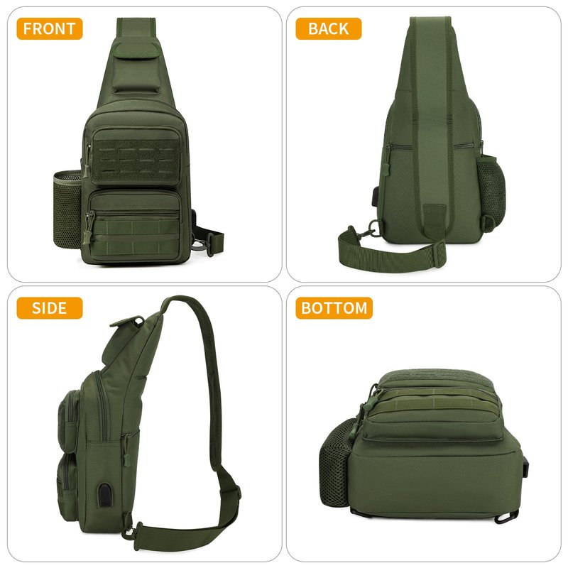 HUNTVP Tactical Sling Bag Crossbody Bag for Men Women EDC Shoulder Bags Molle Sling Backpack Chest Pack for Hiking Hunting Travelling Camping (Type3-Army Green)