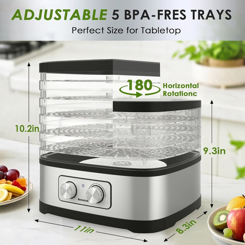 Food Dehydrator Machine - 5 BPA-Free Trays with Adjustable Temperature Control | Perfect for Jerky, Fruits & Veggies