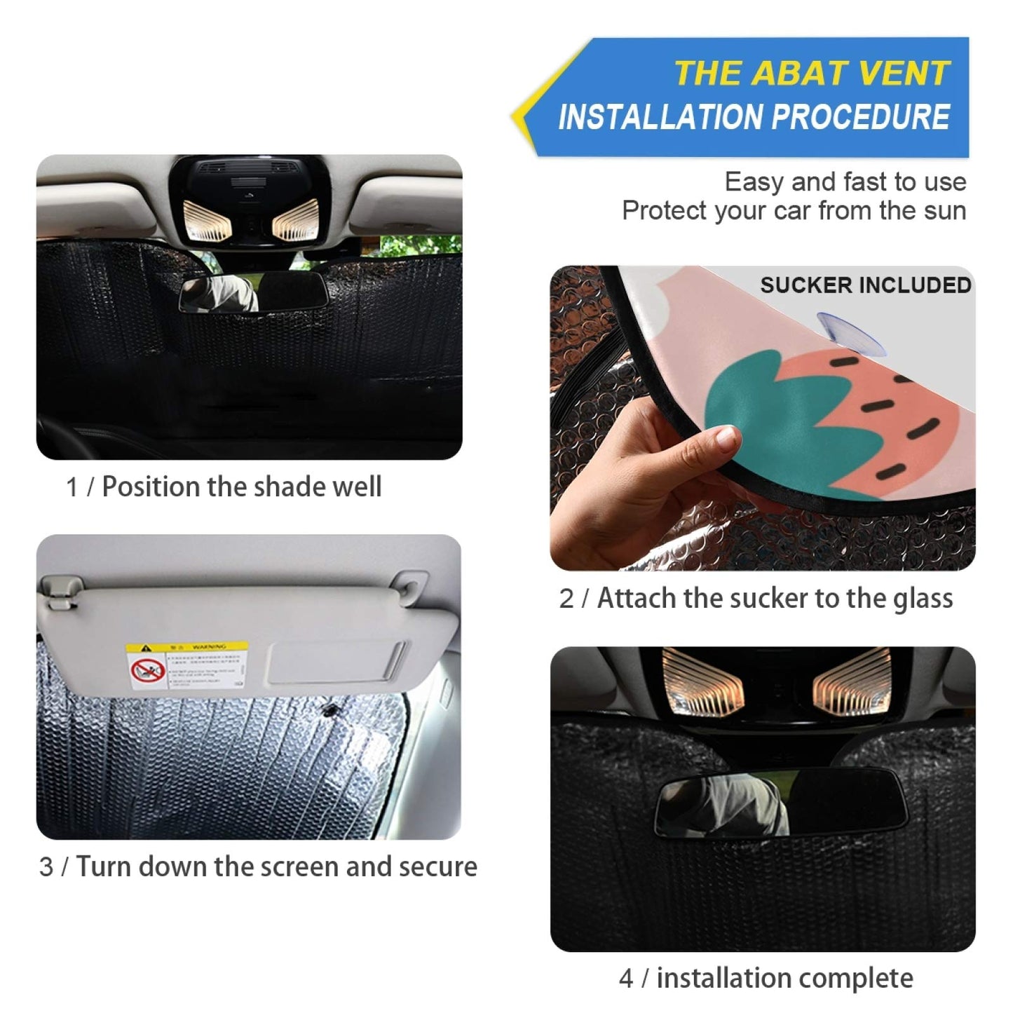 Qilmy Front Windshield Sun Shade Cute Hand Drawn Summer Berries Strawberries Folding Sun Shield Shade, Blocks UV Ray to Keep Your Vehicle CoolSun Visor Protector for Fits Car Truck SUV 55"x27.6"
