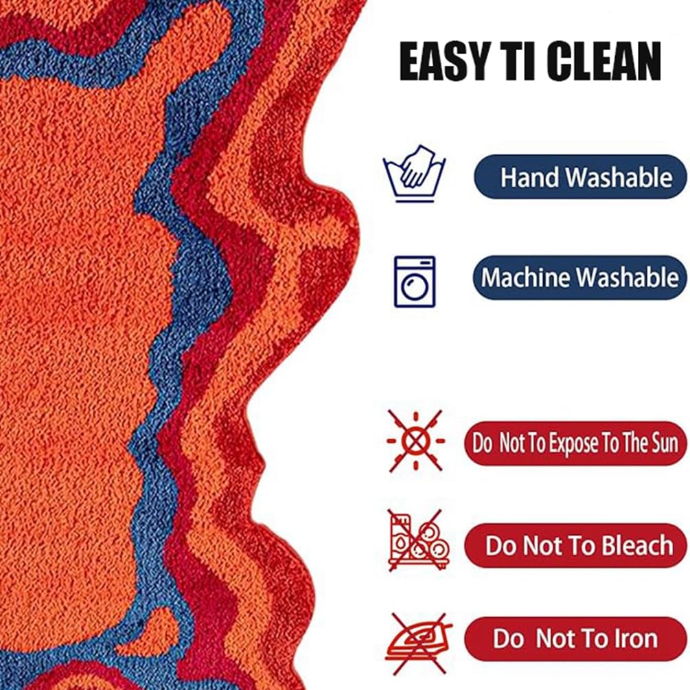 LIKETN Modern Irregular Shaped Bath Rugs for Bathroom,Soft Non-Slip Absorbent Shower Floor Mats Funny Aesthetic Decor Throw Carpet Illusion Wave Pattern Area Rug for Bedroom,Living Room 28" x 47"