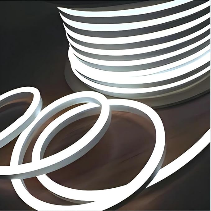 FORT LED Neon Rope Lights White 100FT 30M Flexible AC 110V 120V LED Strip Lights Outdoor Waterproof Plug-Play Neon Strip Lighting Dot Free Connectable Home Commercial Decor Neon Sign ETL FCC