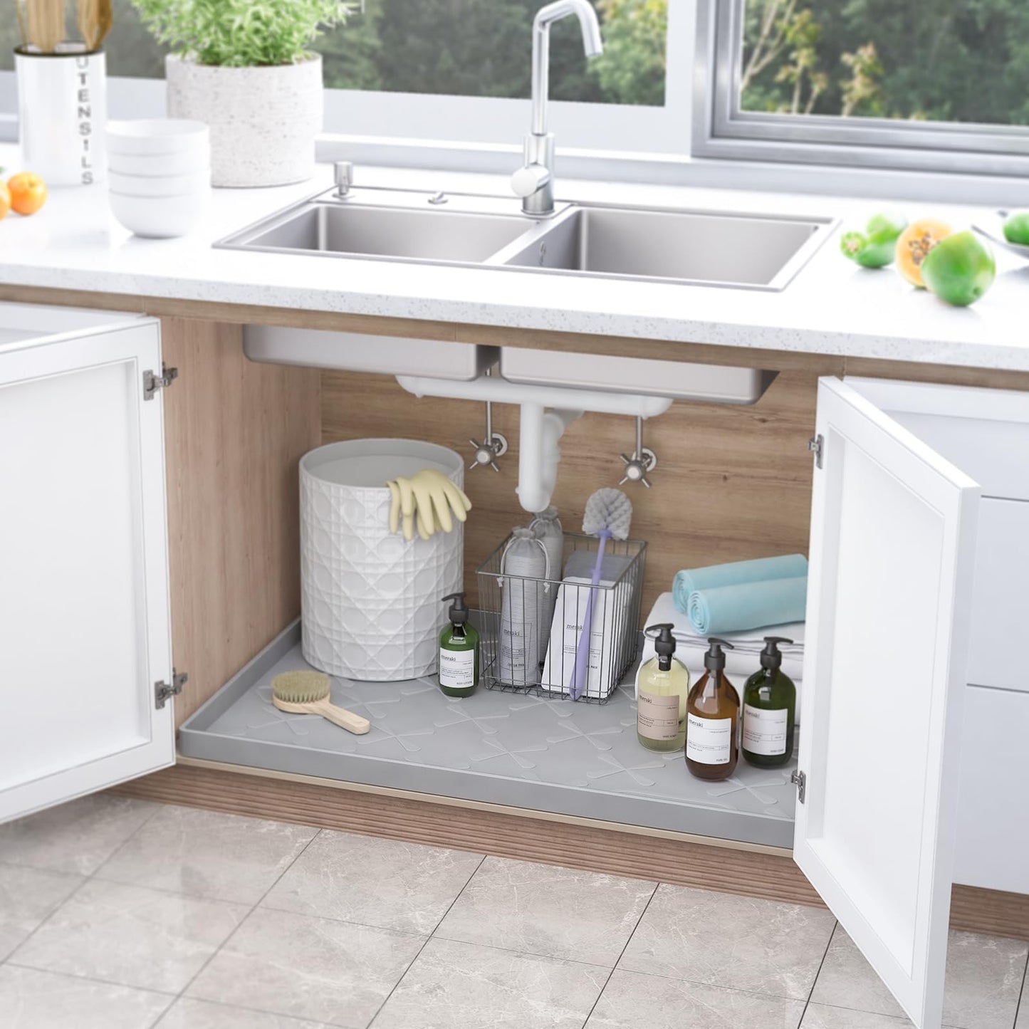 SIKADEER 22" x 22" Under Sink Mat Waterproof, Silicone Mat Kitchen Drawer Shelf and Cabinet Liner, Sink Protector for Kitchen Organizers and Storage, Boot Tray Pet Food Mats