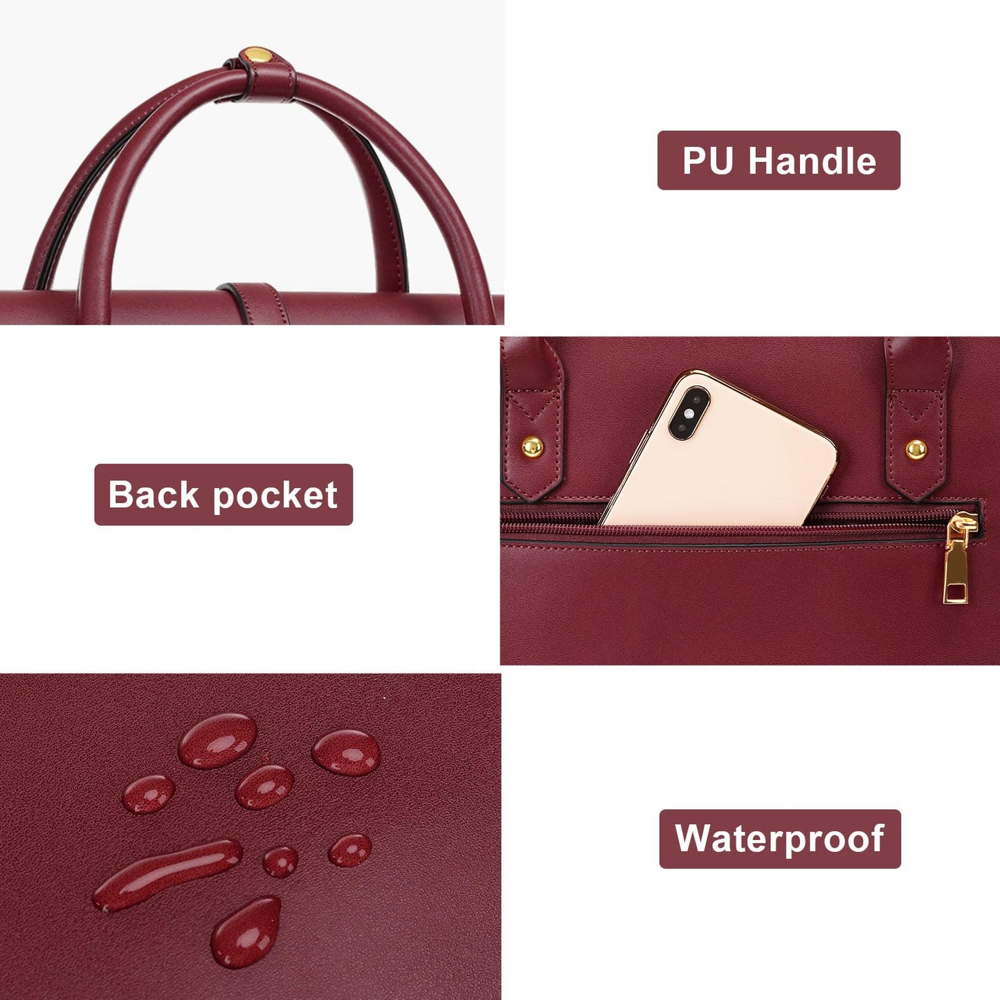MOSISO Laptop Bag for Women, 15-15.6 inch PU Leather Laptop Shoulder Bags Convertible Backpack, 16 inch Messenger Bags Casual Handbag Work Briefcase Travel Computer Bag with Bowknot, Wine Red