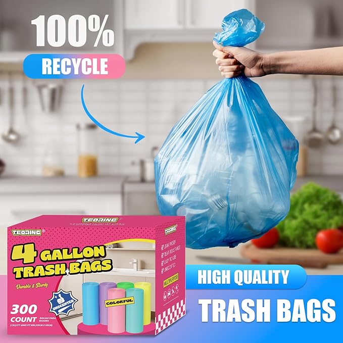 300 Count 4 Gallon Small Trash Bags
