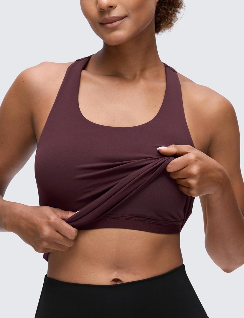 CRZ YOGA Butterluxe Workout Racerback Tank Tops for Women - Padded Athletic Spandex Yoga Shirts with Built in Bra Ripe Plum Small