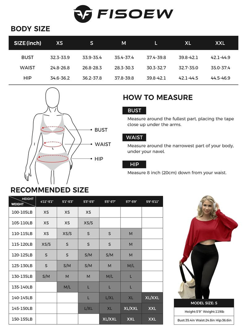 Fisoew Womens Off The Shoulder Cropped Tops Batwing Long Sleeve Loose Fit Summer Boat Neck Workout T Shirts Black