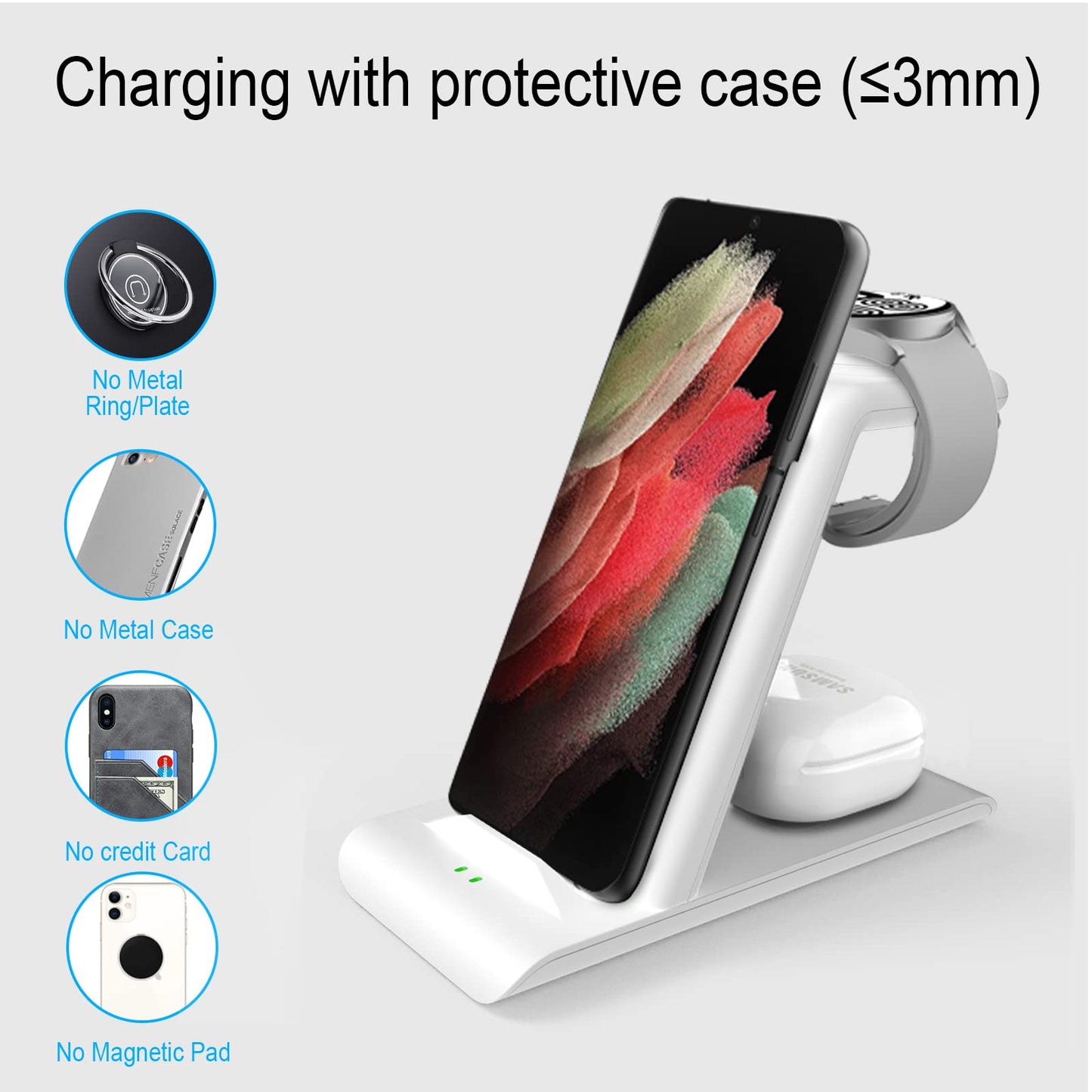 Wireless Charging Station for Samsung Wireless Charger Galaxy Watch 8/7/6/5/4/3 Active 2/1 Stand Galaxy S25 Ultra/S25/S24/S23/S22/S21/Note20/10 Z Fold Flip 7 Galaxy Buds3/2 Pro/Live Multiple Devices