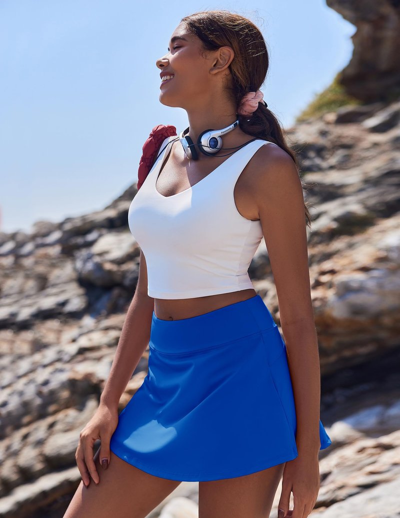 PINSPARK Tennis Skirts for Women Athletic Skort with Pockets 13" Mini Golf Skirts Tummy Control, Royal Blue Large