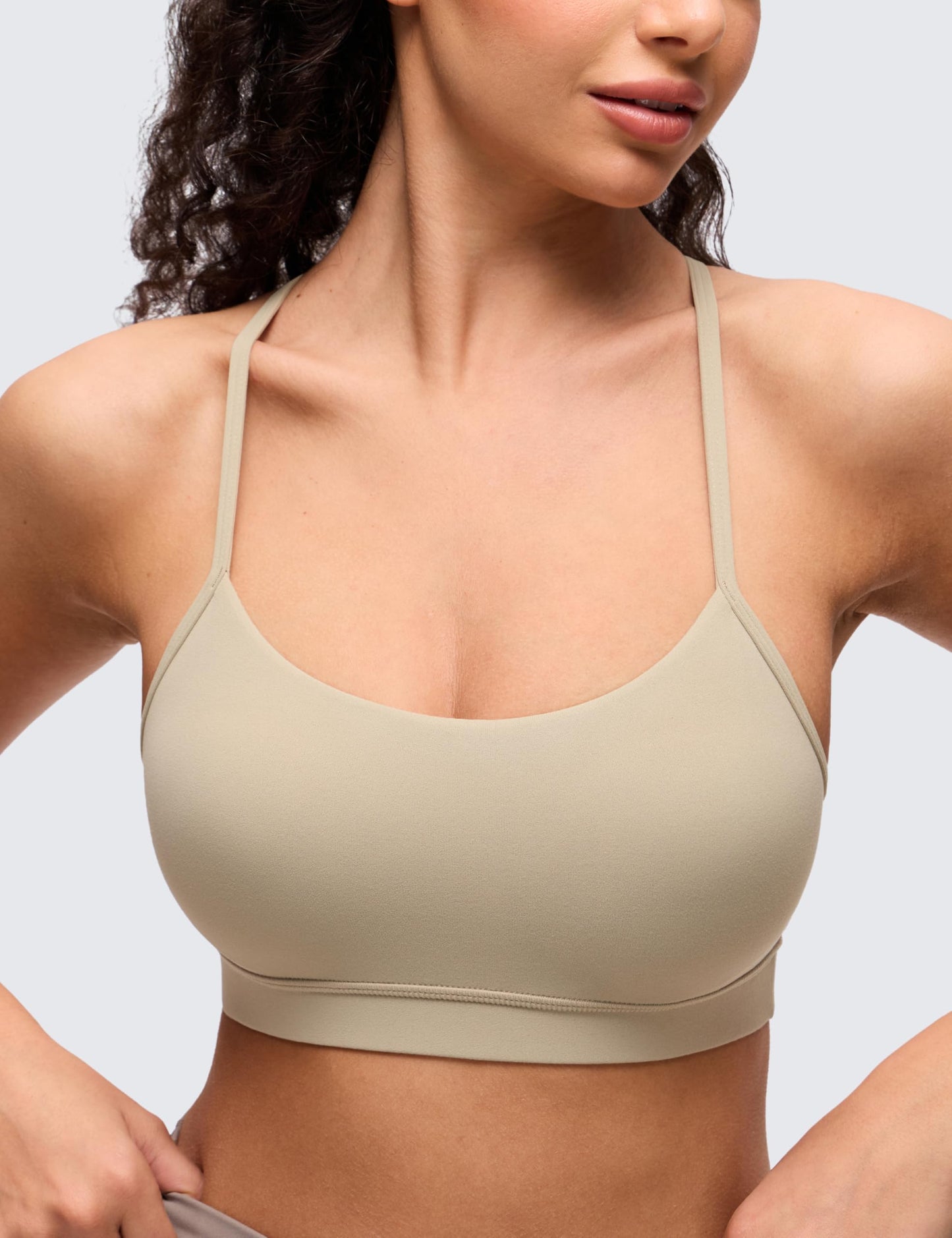 CRZ YOGA Butterluxe Y Back Sports Bras for Women - Padded Racerback Low Impact Spaghetti Thin Strap Workout Yoga Top Oak Medium