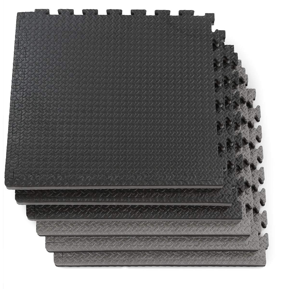 Xspec 1" Extra Thick 48 sq ft Reversible EVA Gym Foam Floor Mat Tiles (24" x 24"), Steel Pattern, 12 pcs, Black & Grey