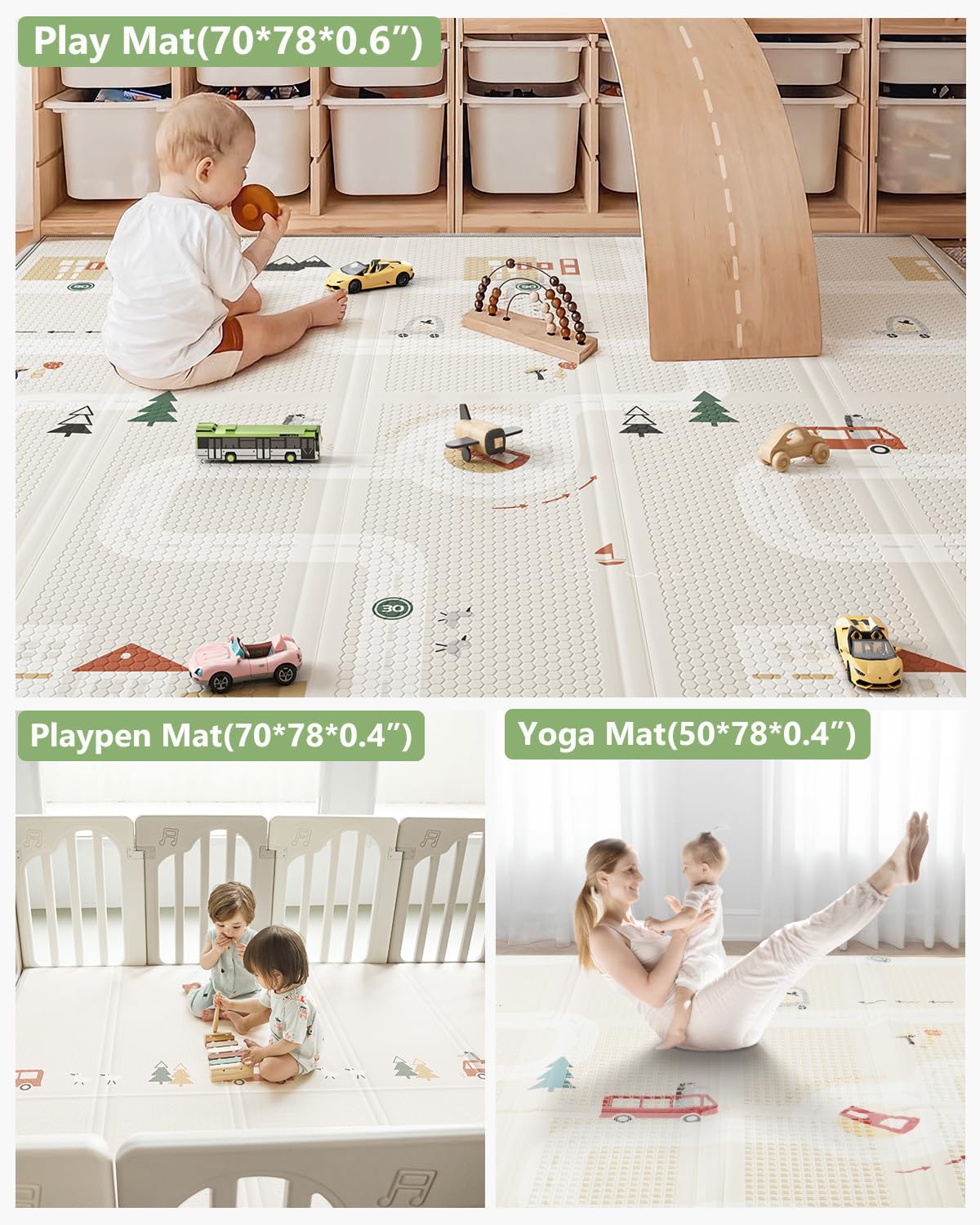BG-BABYGO Baby Play Mat 50"*78" Foldable Baby Play Mat for Floor Reversible Waterproof Playmats for Babies Boy and Toddlers Infants Edge Reinforcement Crawling Mat for Indoor&Outdoor&Travel