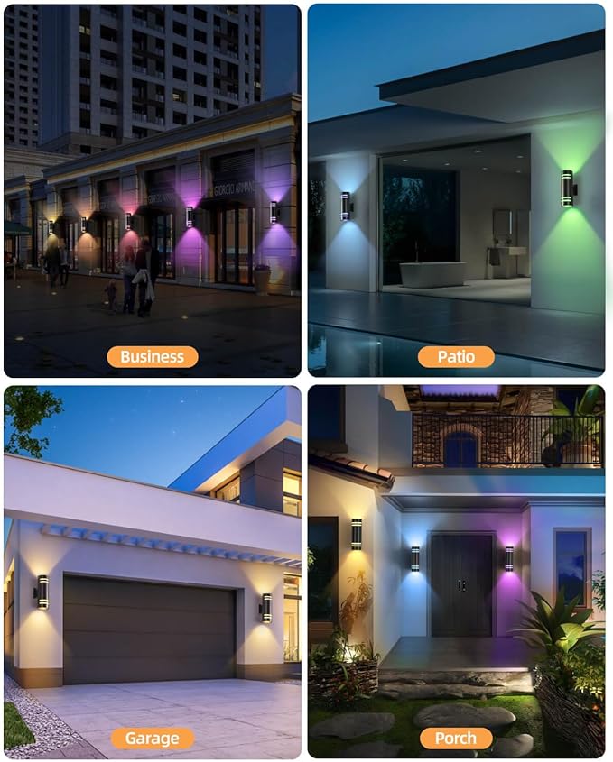 KIZON Smart Porch Light RGBCW Dusk to Dawn Outdoor Wall Lights, WiFi APP Control Exterior Wall Sconce Up and Down Lights Outdoor Lights for House Patio Garage, Compatible with Alexa Google Assistant