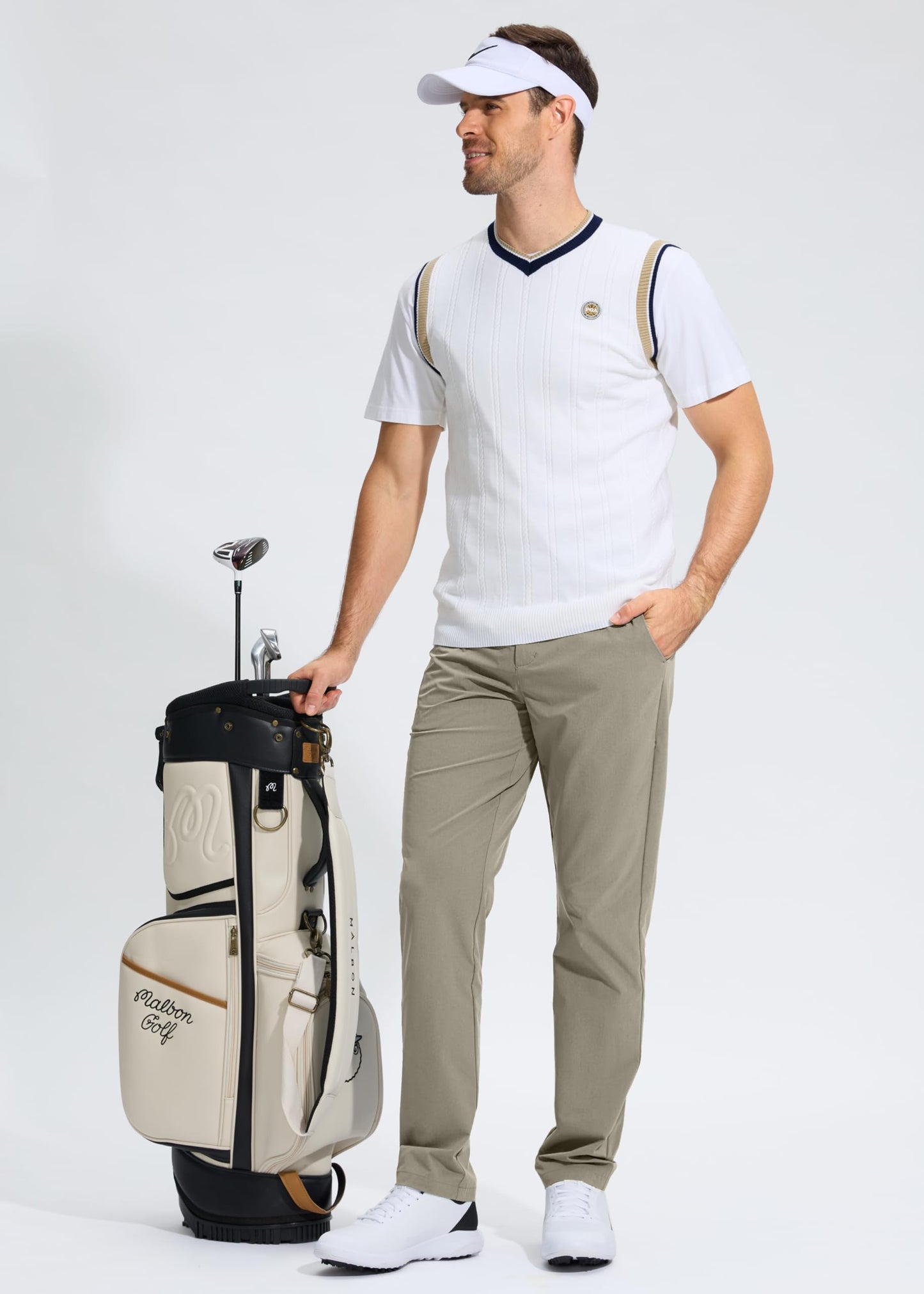 Pudolla Men's Golf Pants Work Dress Comfy Pants Casual Slacks Trousers with Pockets(Stone_Grey 28Wx34L)