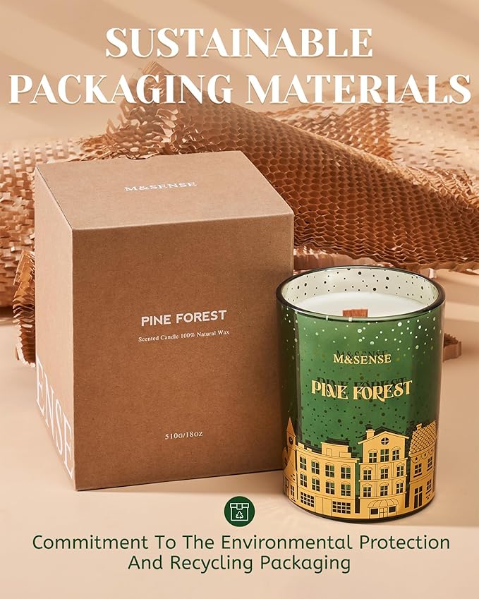 M&SENSE Pine Forest Christmas Candles, Large Winter Scented Soy Candles, Cracking Wooden Wick 18oz 100 Hours Long Lasting Clean Burn, Luxury Holiday Gifts for Relaxation, Stress Relief