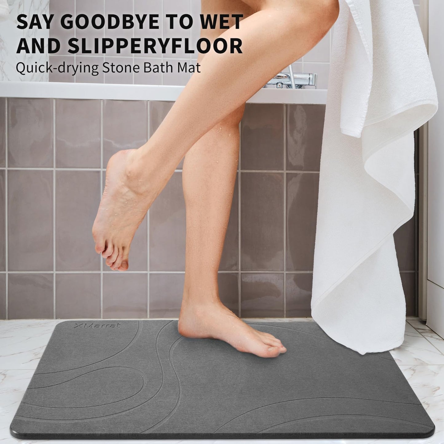 XMarrat Large Stone Bath Mat, Super Absorbent Diatomaceous Earth Bath Mat Large, Quick Drying Non-Slip Diatomite Stone Bath Mats for Bathroom, Easy to Clean (Dark Grey, Extra Large 31.5" x 19.7")