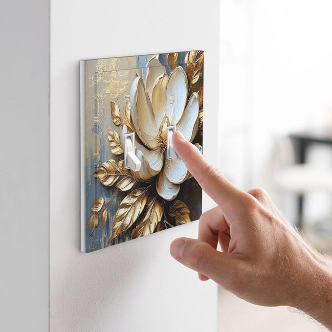 Decorative Art Light Switch Covers Gilded Bloom 2 Gang Double Toggle Wall Plate Decorative Switchcover Electrical Switchplate for Home Decor