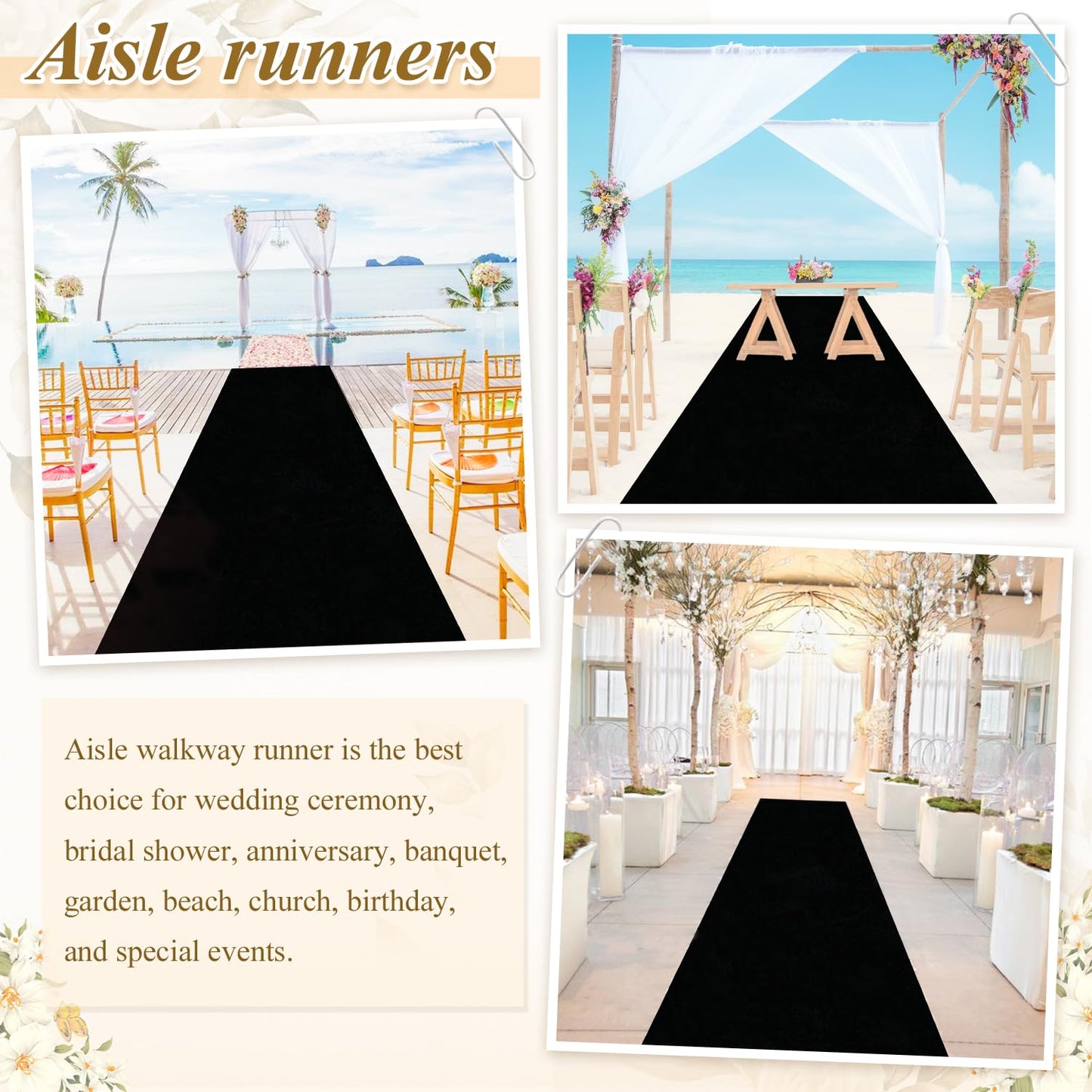 FANPROMS Black Aisle Runner for Wedding Ceremony 4x25FT Velvet Carpet Runner Wedding Aisle Runner Rug Rustic Aisle Runners Floor Carpet Aisle Runway for Halloween Party Fabric Aisle Runner Rug