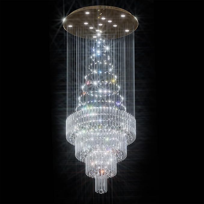 D32''X H110'' Modern Crystal Raindrop Gold Chandelier Lighting for Entrance, Stairs, Doorway, Crystal Ornament Chandelier Can be Used on Sloping Ceiling