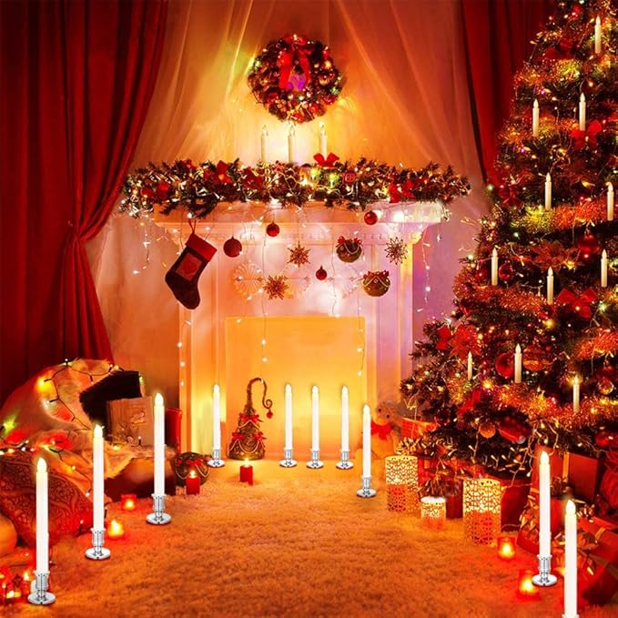 YAUNGEL Window Candles, 2 Pack LED Battery Operated Christmas Candles for Windows with Remote Timer Electric Candle Lights with Removable Candle Holders Suction Cups for Christmas Decorations, Silver