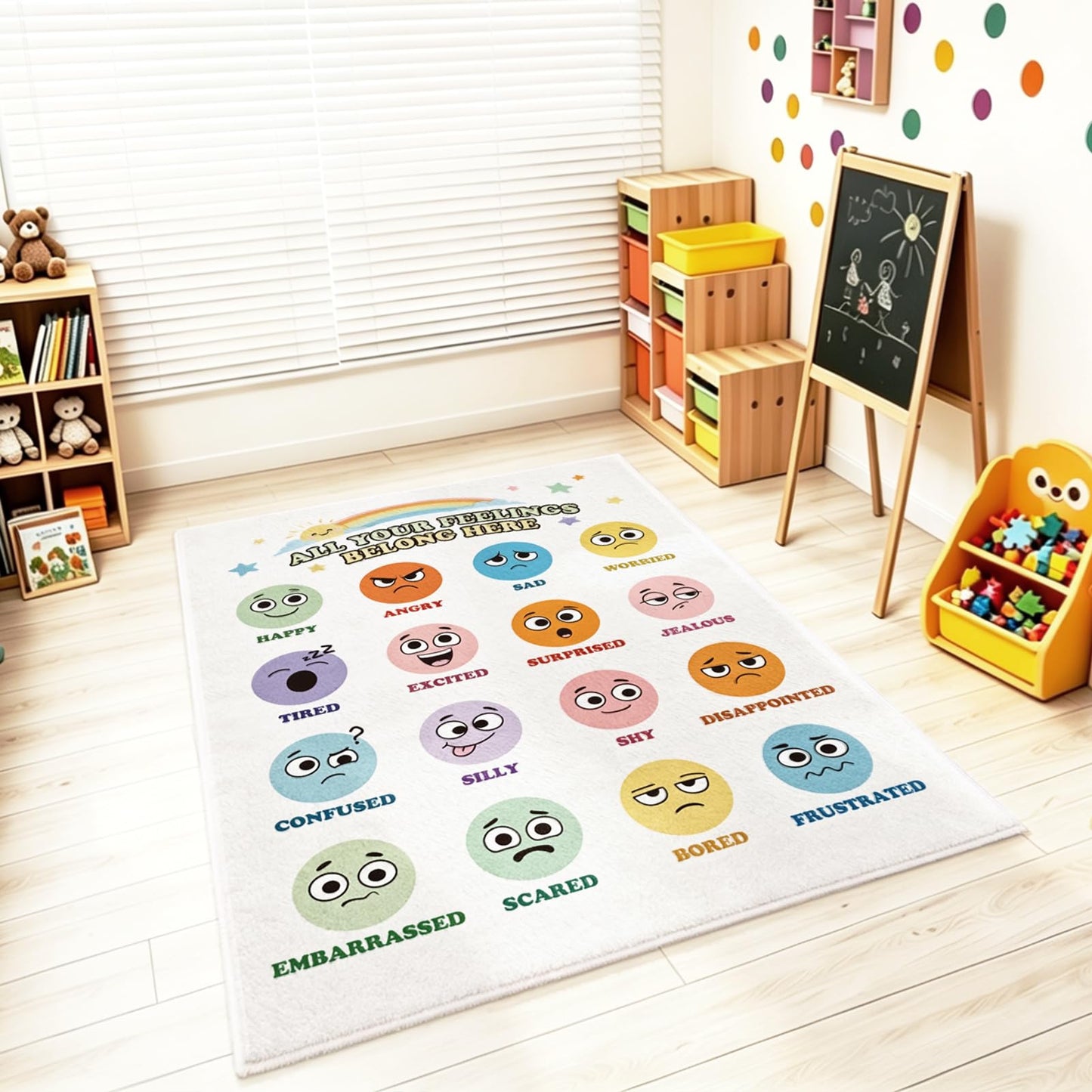 UJG 4×3.3 ft Back to School Calming Corner, Calm Down Corner, Classroom Rug, Feelings Chart Emotion Reading Rug Soft Fluffy Mental Health Floor Mat for School Living Bedroom Playroom
