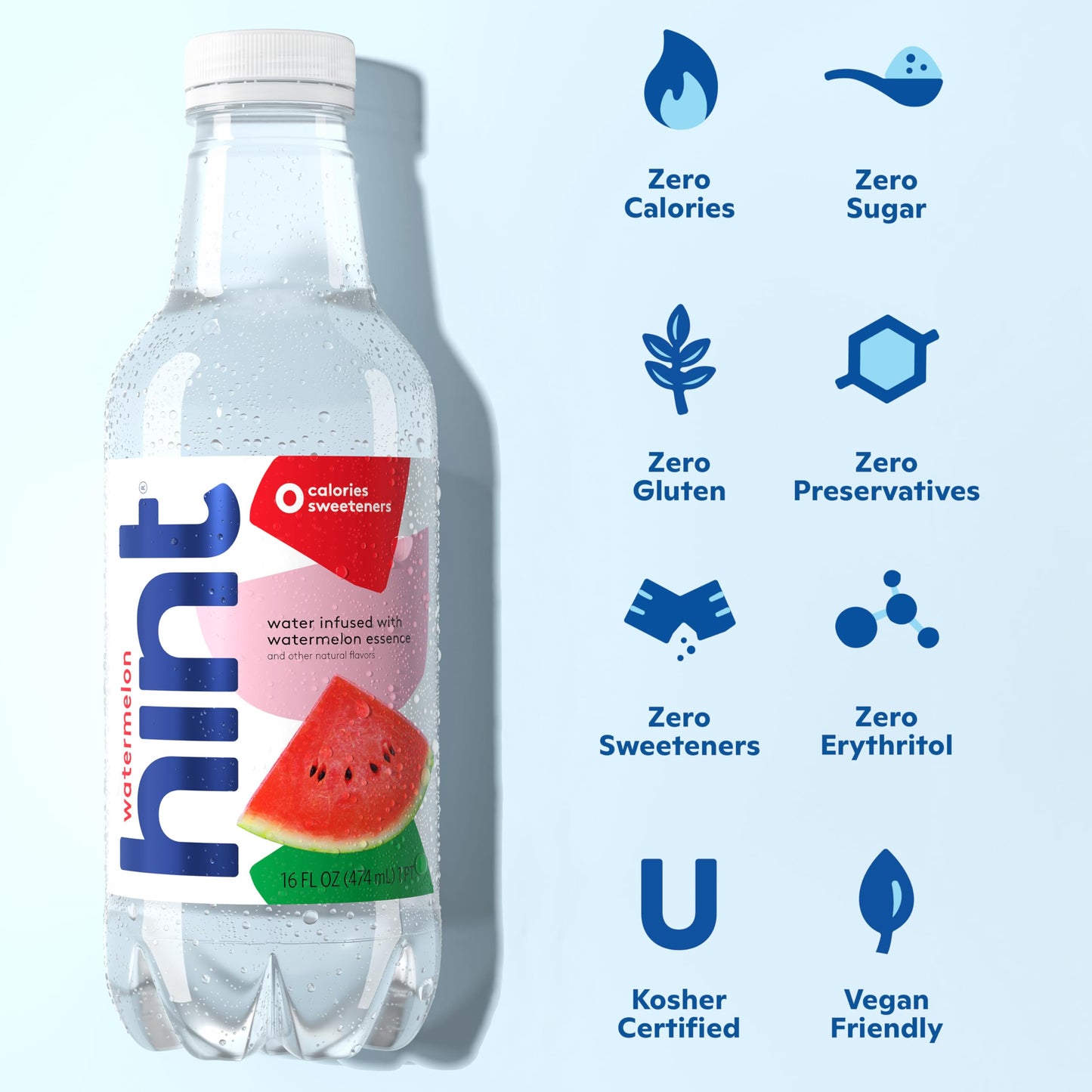Hint Fruit-Infused Bottled Water, Watermelon - Sugar Free Flavored Water with Zero Calories, Naturally Flavored, and No Artificial Sweeteners - 16 Fl Oz (Pack of 12)