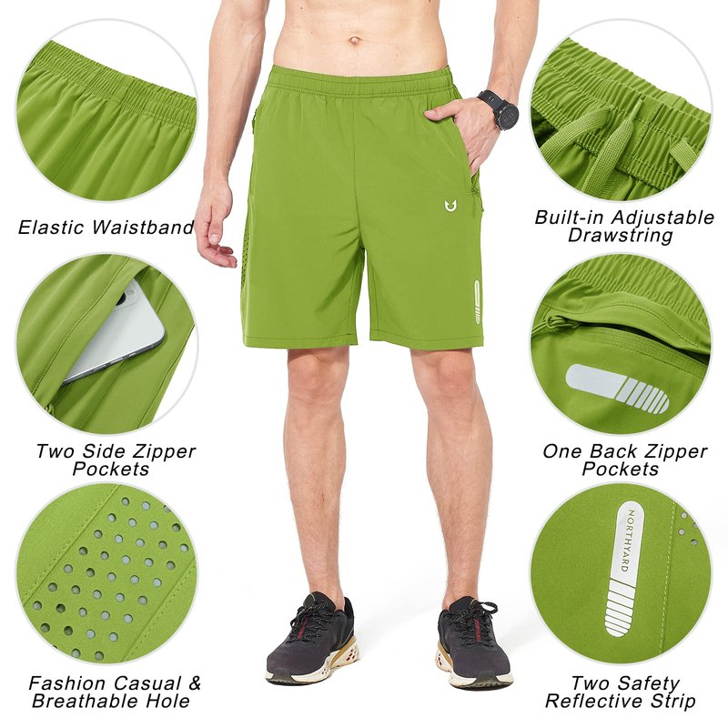 NORTHYARD Men's Athletic Running Shorts Quick Dry Workout Shorts 7"/ 5"/ 9" Lightweight Sports Gym Basketball Shorts Hiking Exercise Greenery M