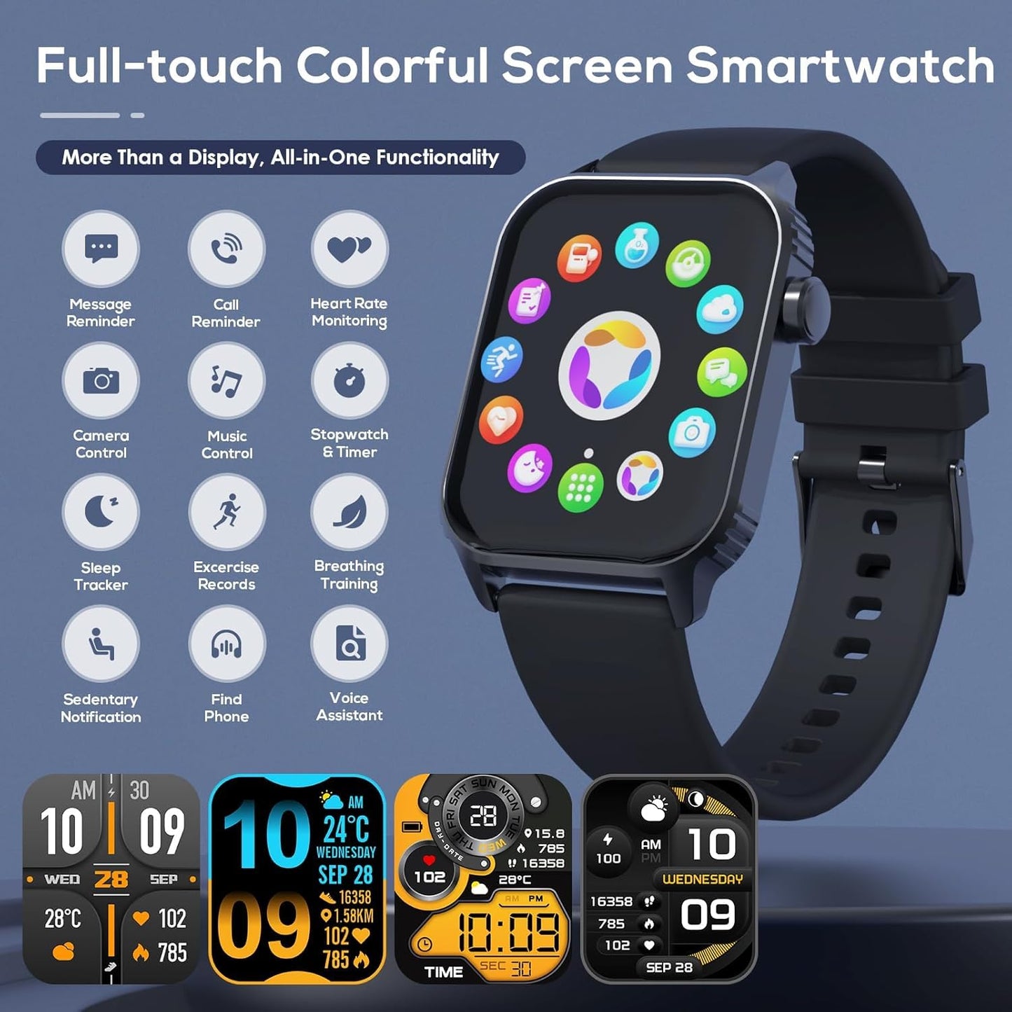 TRAUSI Smart Watches for Women Men, 1.83" HD Smartwatch with 120 Sports Modes, IP67 Waterproof, Bluetooth Call and Music Control;Heart Rate and Sleep Monitor (Black)