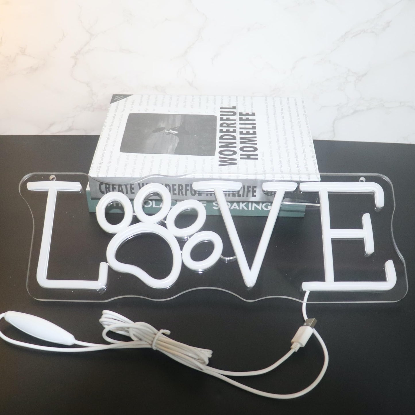Love Paw Print LED Sign Decorative Neon Sign for Pet Store Bedroom Bathroom Decor Dog Cat Lovers' Home Wall Art Decorations Christmas Birthday Gifts (Warm white)