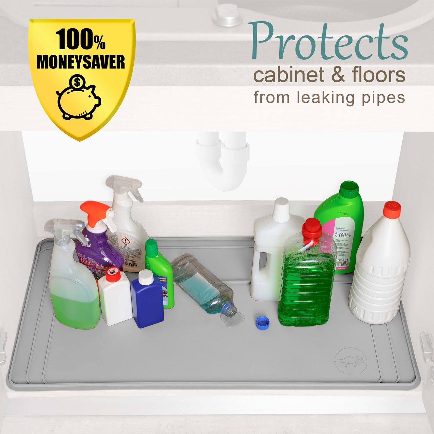 The Original Under Sink Mat - Silicone Waterproof mat, Trimmable, Easy to Clean, Kitchen cabinet liner, Under sink protector mats, Drip Tray with Lip - 34" x 22" or smaller