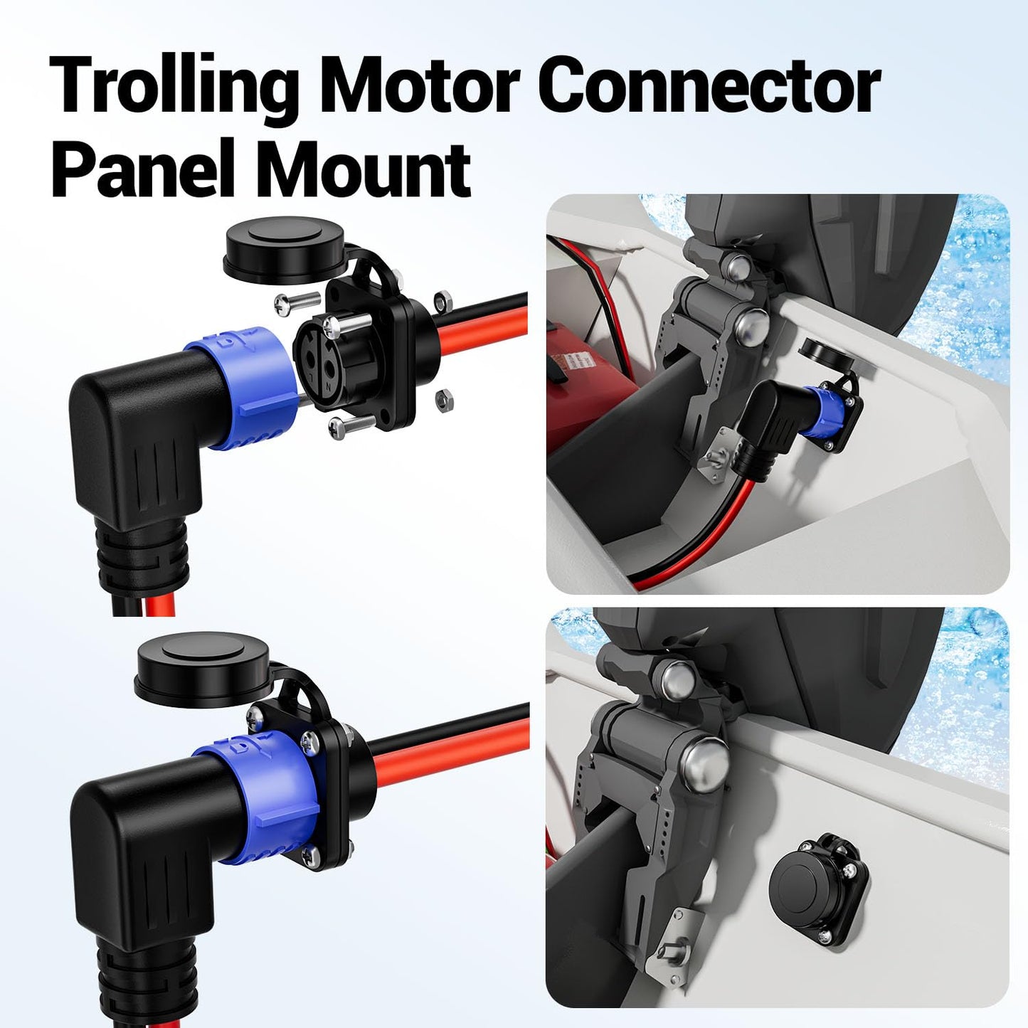 Trolling Motor Plug,12V/24V/36V/48V 2-Wire 8 Gauge 50A Receptacle for Minn Kota Marine Boat, Male & Female Waterproof Quick Connect (Elbow)