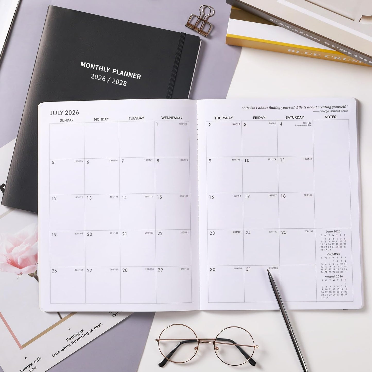 2026-2028 Monthly Planner/Calendar - 2 Year Calendar 2026-2028, Jul. 2026 - Jun. 2028, 9'' Γ 11'', 24 Months Planner with Embossed Cover, Inner Pocket, Premium Paper, Elastic Closure