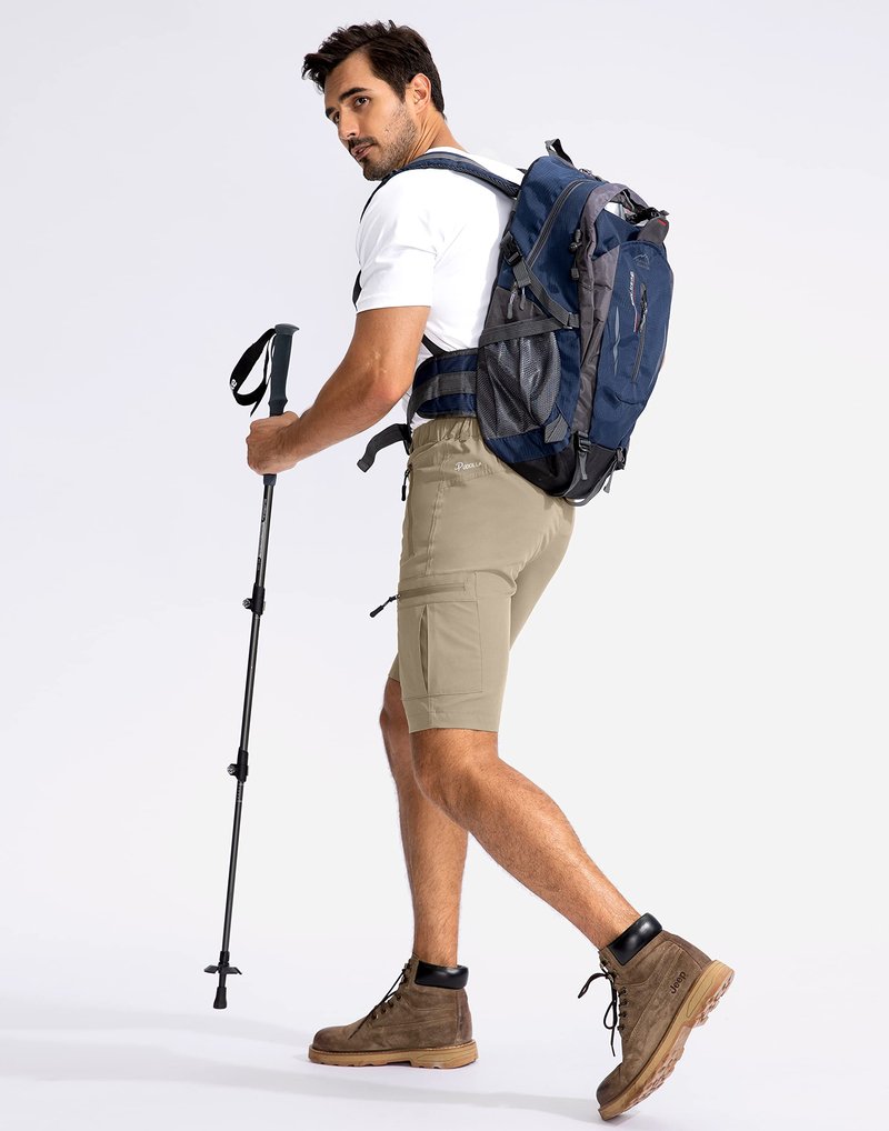 Pudolla Men's Hiking Cargo Shorts 9" Lightweight Outdoor Work Shorts for Men Travel Golf Camping Casual with 5 Zipper Pockets(Dusty Khaki Small)