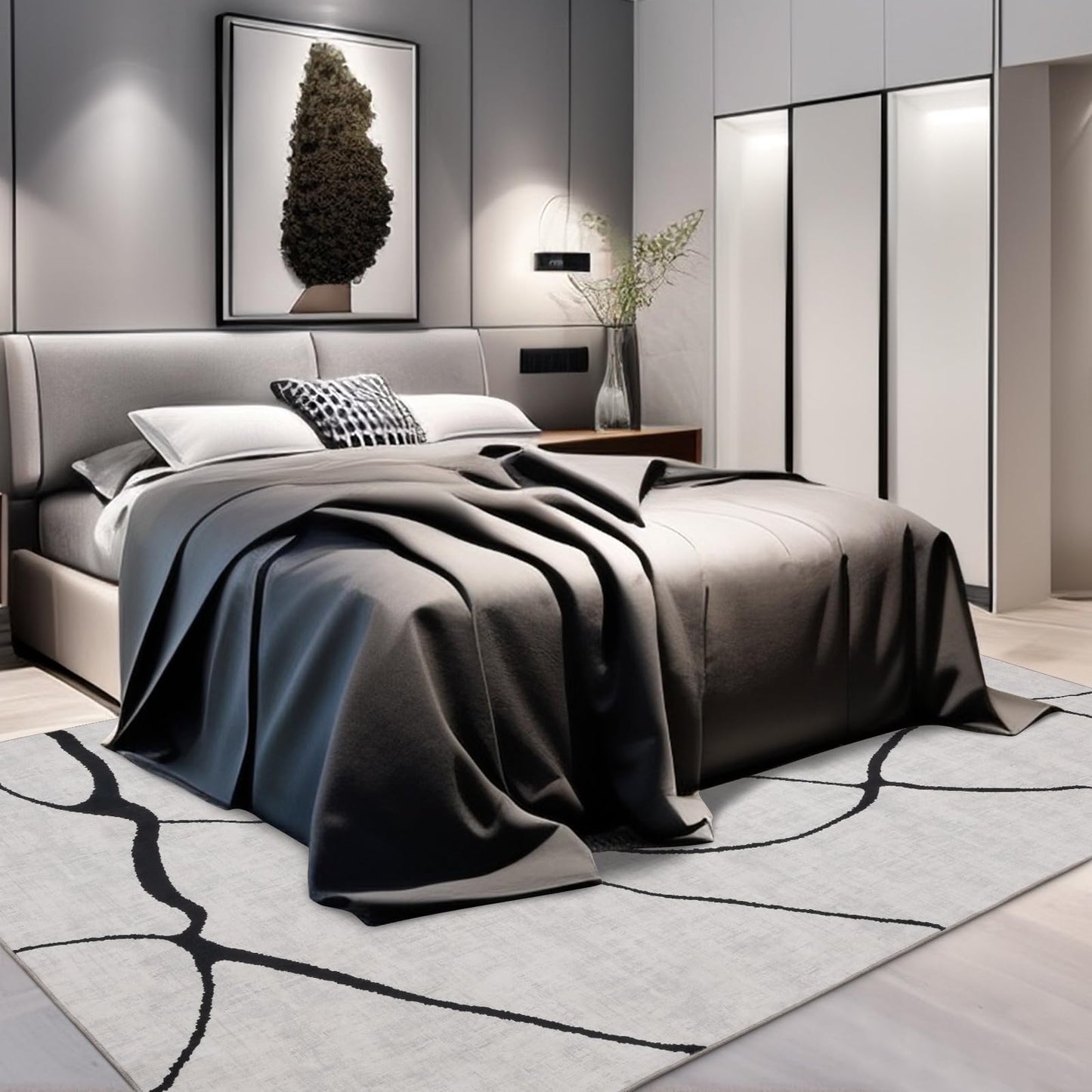 YIHOUSE 6x9 Washable Modern Abstract Black White Area Rug