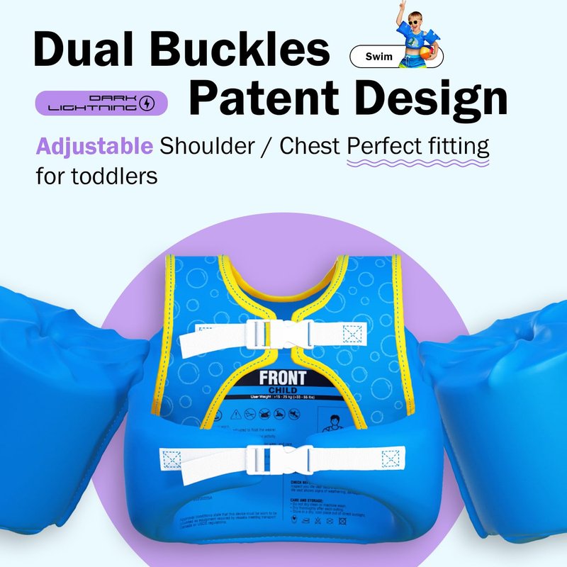 Dark Lightning Toddler Swim Vest for Kids Ages 2-7, Kids Floaties with Arm Wings, USCG Approved Pool Swim Vest for Boys Girls, 33-55 lbs (Submarine)