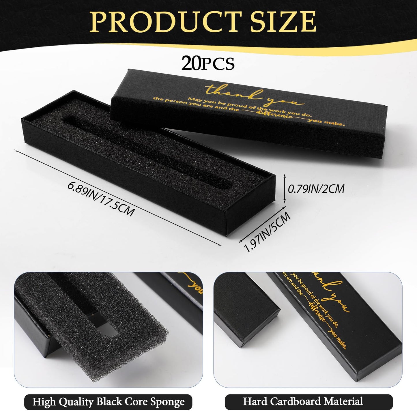 Fulmoon 24 Pcs Inspirational Pen Boxes Empty Thank You Pen Boxes for Ballpoint Jewelry Display Motivational Quote Cases Appreciation Gifts for Employee Teacher Coworker Office Team(Black)
