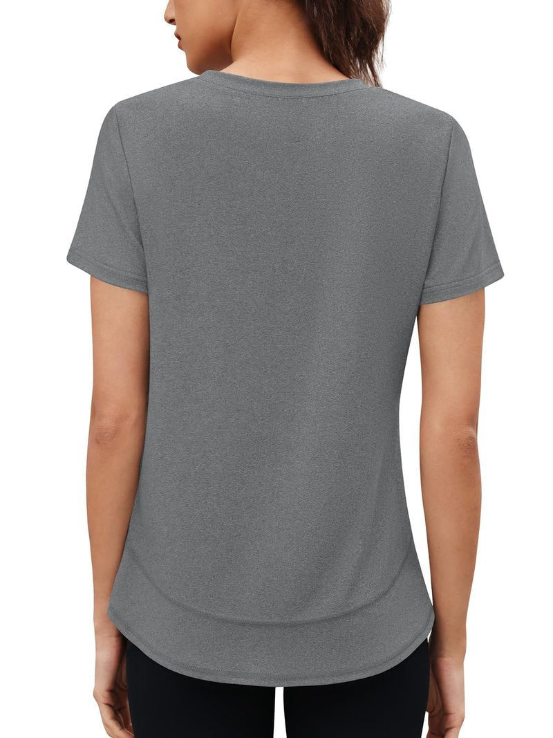 3rd hill Womens Workout Tops Short Sleeve Crewneck Sports Yoga Running Shirts Quick Dry Outfits Gray L