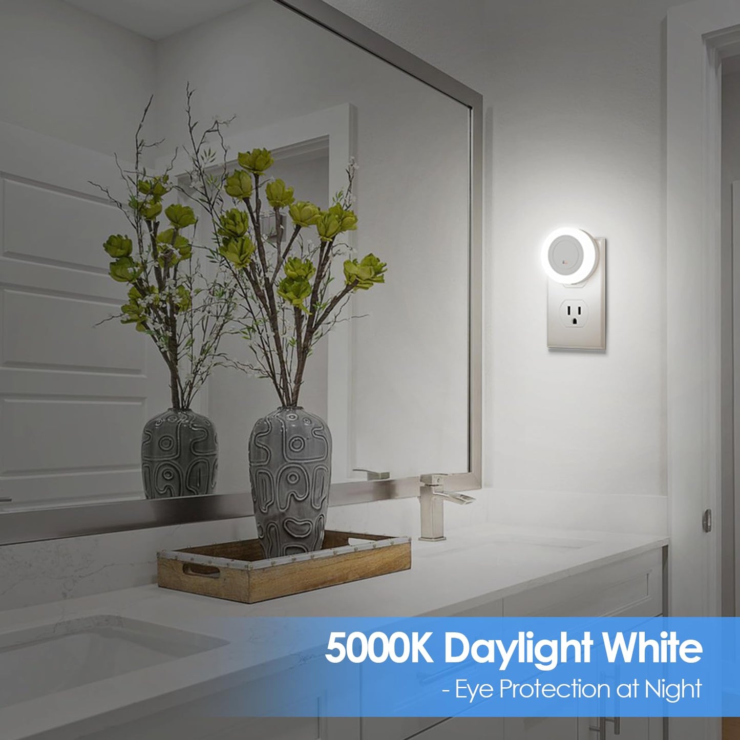 FOLKSMATE LED Night Lights Plug in, Dimmable Nightlight Plug Into Wall with Light Sensor, Soft White Adjustable for Adults, Bedroom, Bathroom, 2-Pack