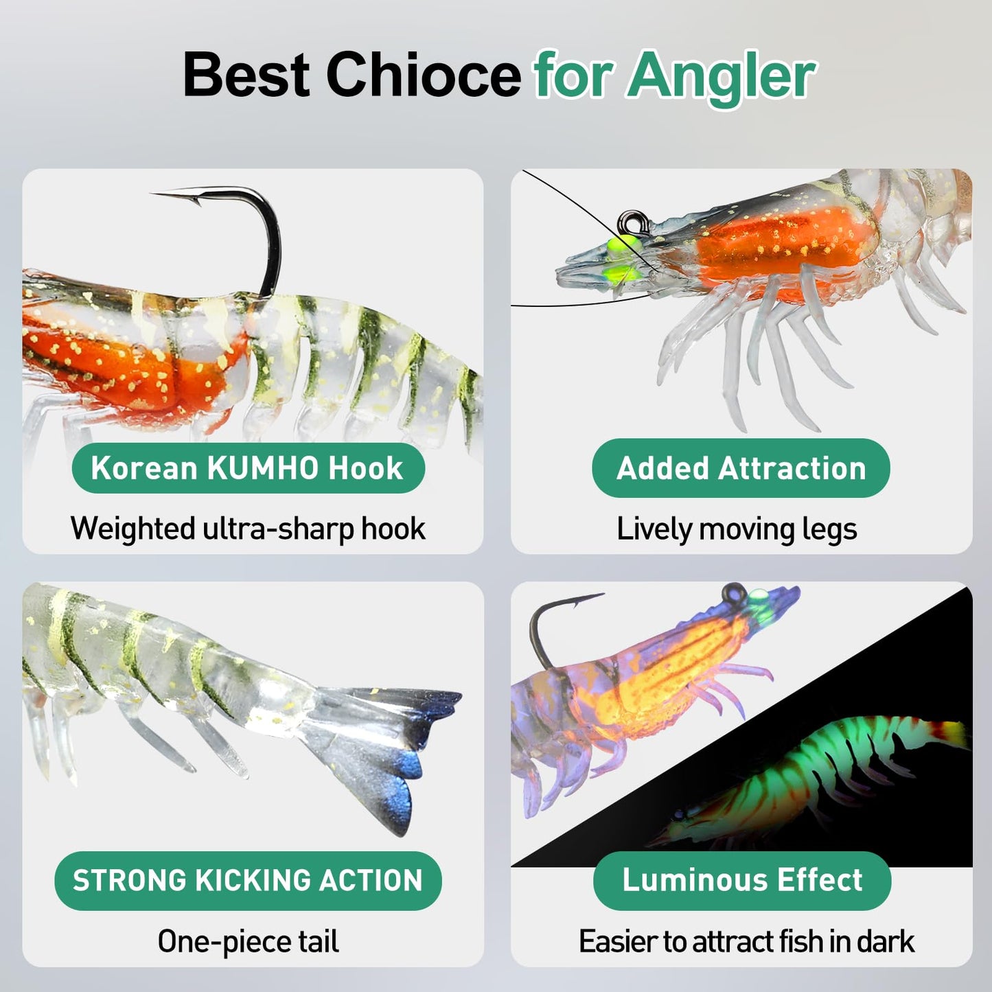 TRUSCEND Duramax Soft Fishing Lures with BKK Hooks, Balanced Action, Tear-Resistant TPE, Pre-Rigged Shrimp & Crayfish Lures for Bass, Trout, Walleye, Crappie, Freshwater Saltwater Pro Fishing Baits