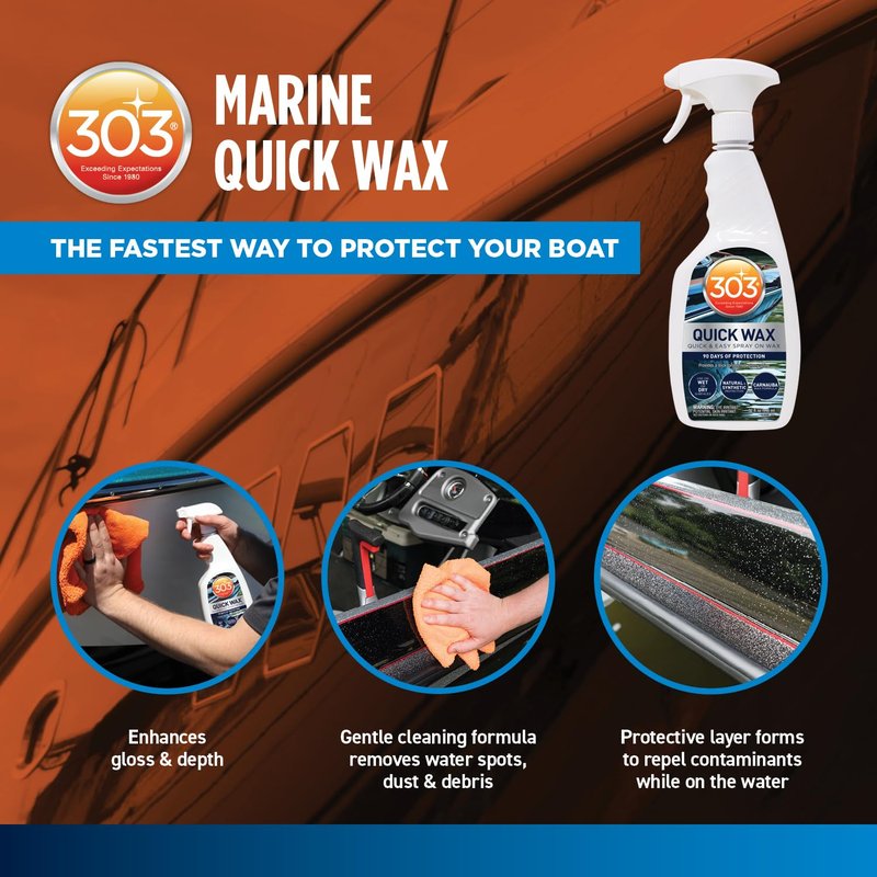 303 Products Marine Quick Wax, Boat Spray Wax for Fiberglass & Gelcoat – Quick Shine Spray for Boats, Slick Gloss Finish, Easy Spray-On Application, 32 oz