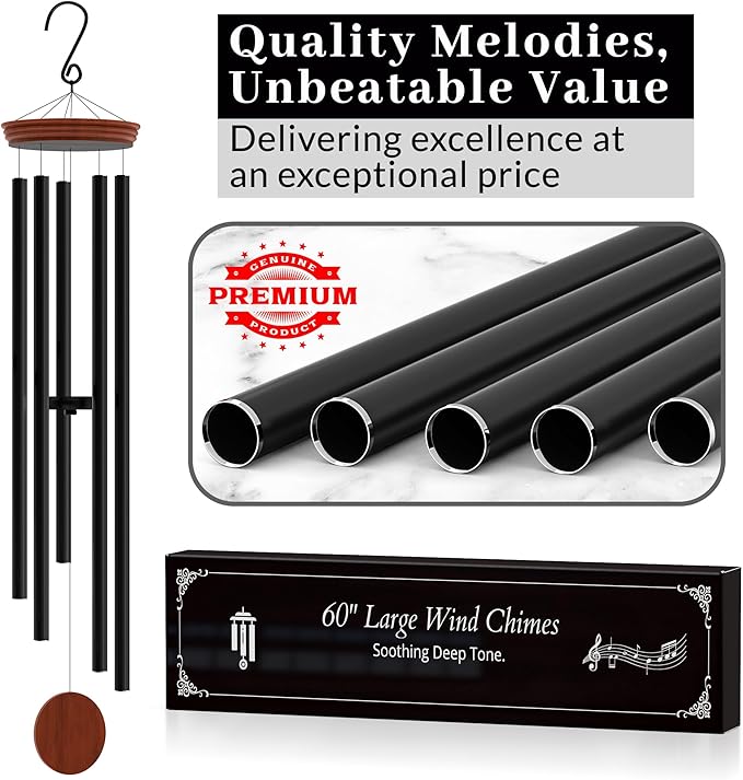 Extra Large Outdoor Wind Chimes 60" (Deep Tone, Weather Resistant)