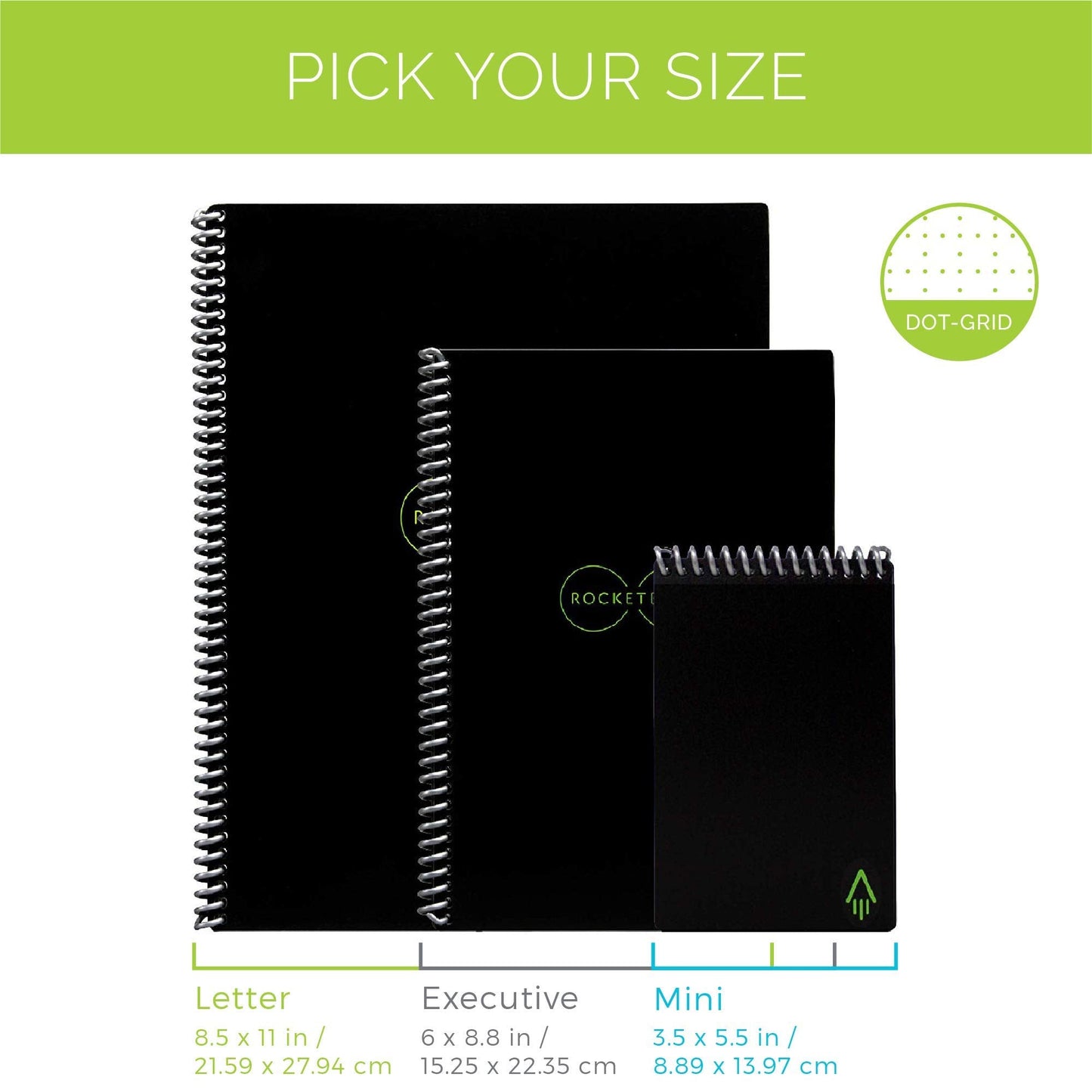Rocketbook Smart Reusable Notebook Set - Dot-Grid Eco-Friendly Notebook with 2 Pilot Frixion Pens & 2 Microfiber Cloths Included - Atomic Red Covers, Executive (6" x 8.8”) & Mini Size (3.5" x 5.5") (EVR-EM-K-CBG)