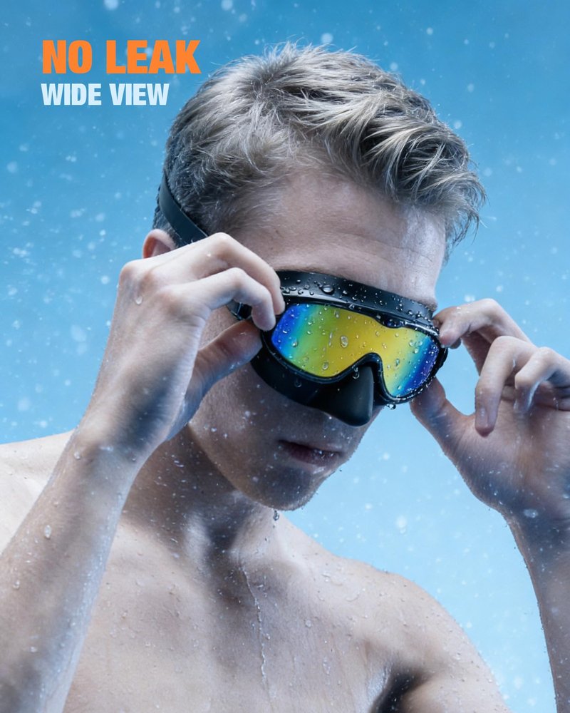 Aegend Swim Goggles Adult with Nose Cover 2 Pack, Anti-Fog UV400 No Leak Goggles for Men Women, Clear View Swimming Goggles
