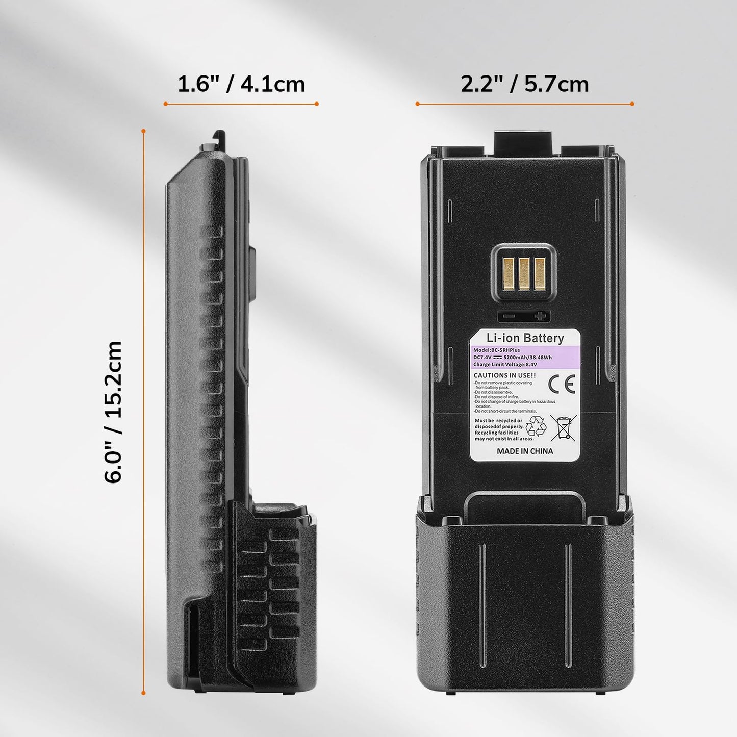 BAOFENG Upgraded BL-5RH Plus 5200mAh Battery with USB-C Charging Port, Long-Life Li-ion Rechargeable Battery for UV-5RM Plus/5RM/AR-5RM/UV-5RM Plus GPS/5RH/5RH PRO Two Way Radio