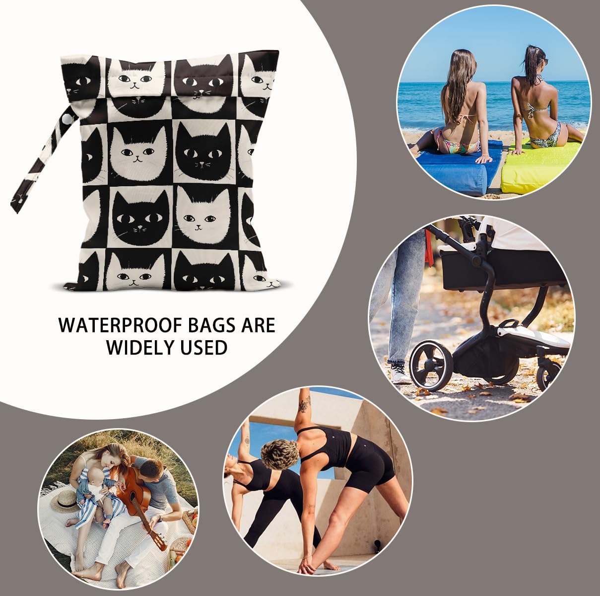 BQXH Cat Lover Gifts, 2Pcs Cat Print Wet Bags, Wet Dry Bag Reusable Zipper Pouch for Swimsuit, Diapers, Beach, Dirty Yoga Gym Clothes, Toiletries, Waterproof Birthday Christmas Gifts