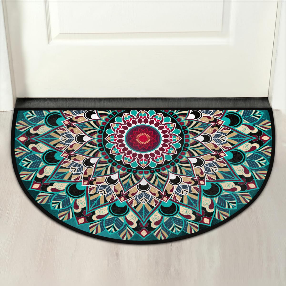 Cemfyzoch Mandala Half Round Doormat Non-Slip Semi Circle Rug Half Moon Mat