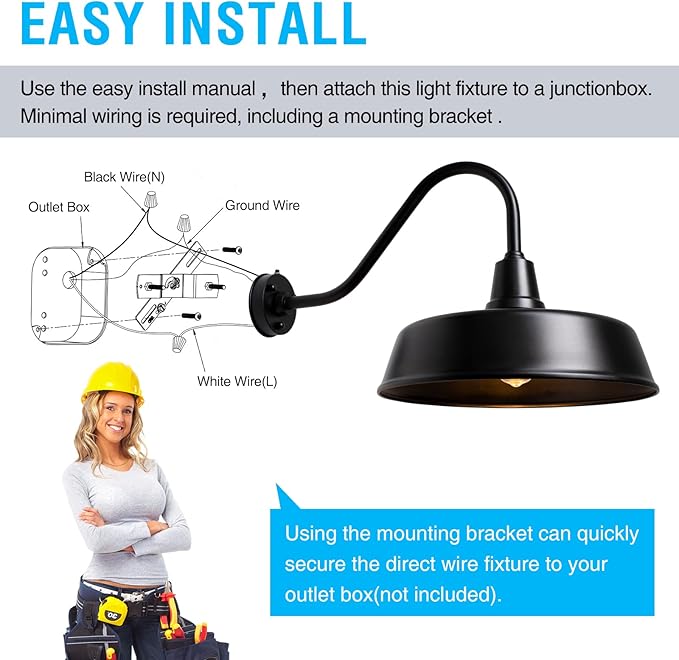 Gooseneck Barn-Lights Outdoor Fixture - 21 inch Farm Style Black Large Lighting Farmhouse Exterior Sconce Wall Light for House, Dusk to Dawn Sensor Front Door Porch Garage (21 inch)