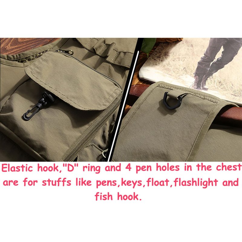 Flygo Men's Casual Lightweight Outdoor Fishing Work Safari Travel Photo Cargo Vest Jacket Multi Pockets(Large, Army Green)