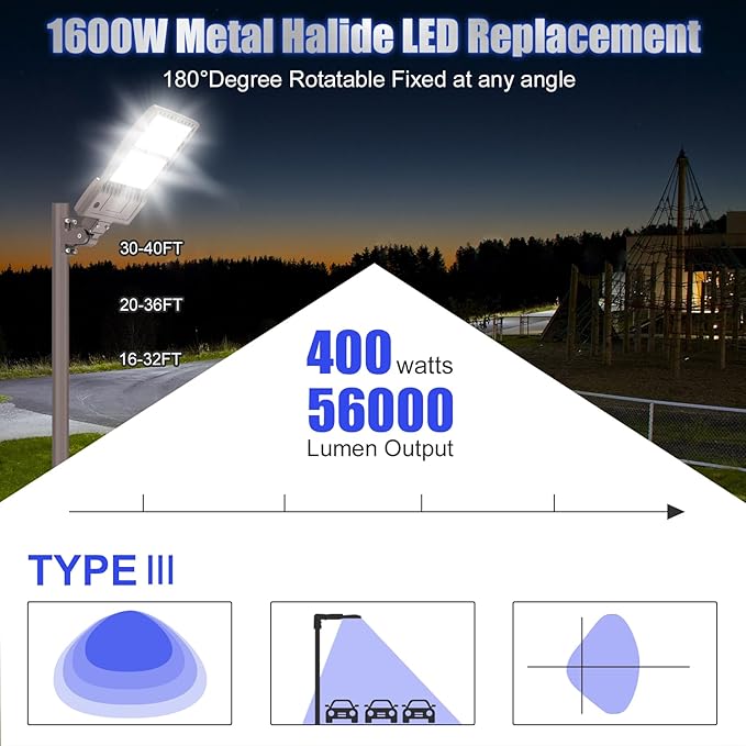 BBESTLED 400W LED Parking Lot Light with Dusk to Dawn Photocell Outdoor Lighting Arm Mount 56000LM IP65 UL & DLC Commercial Shoebox Pole Lights for Street Stadium Tennis Court 5000K (100-277VAC Input)