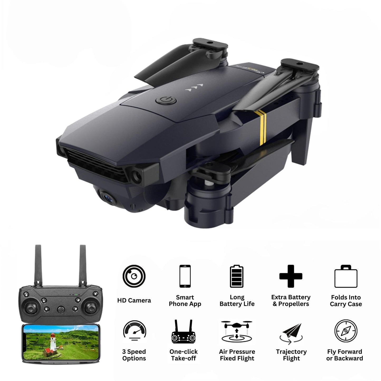 Skyhawk Drone with Camera | Quadcopter Drones for Kids, drone for adults, beginner drone and pros | HD pictures and videos, foldable, silent, 30 MPH Falcon Drones with Camera for Adults 4k