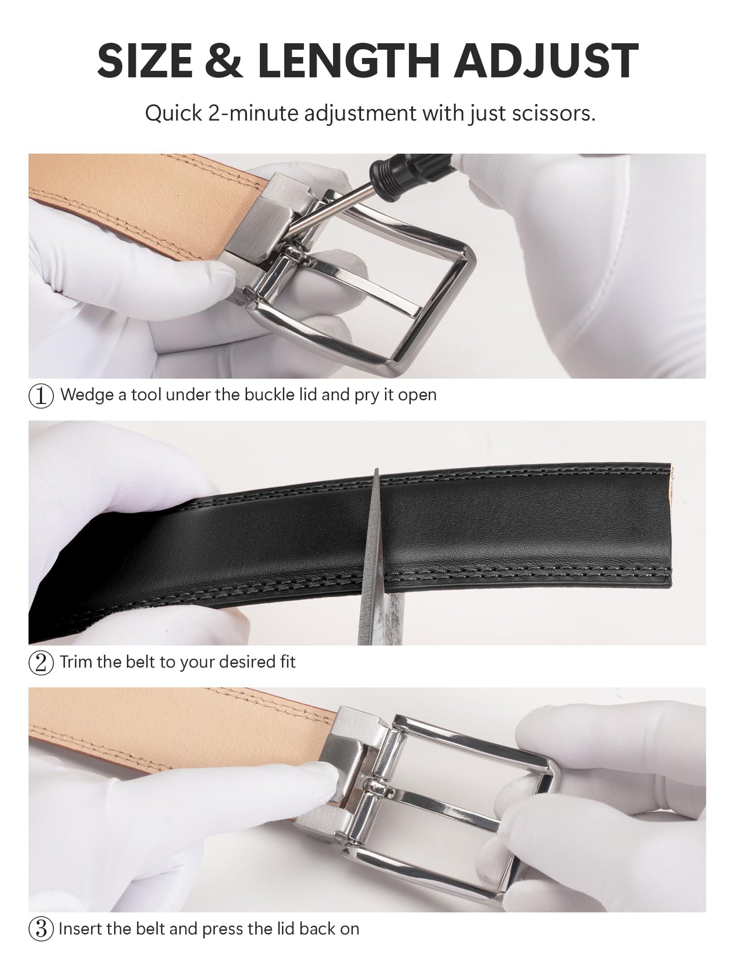 wolksprong Mens Dress Belt–Full-Grain Leather Single Prong Buckle Classic for Work Business & Casual (Black, 36(Fit Pants Size 34))